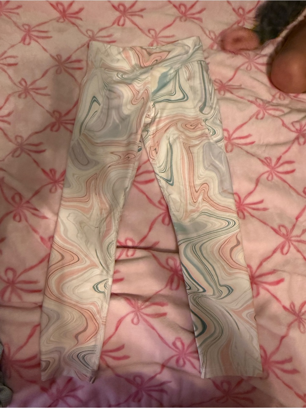 Old Navy Pastel Marble-Print Leggings in Pink, Blue, Cream